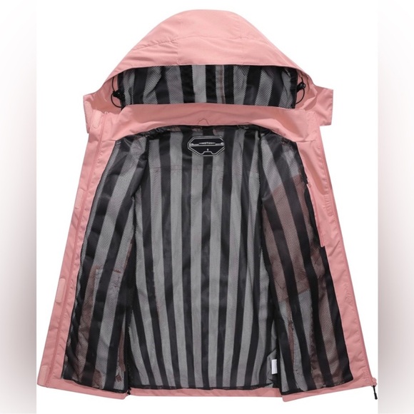 OTU Women's Waterproof Rain Jacket Lightweight Hooded Raincoat for Hiking Pink M - Picture 3 of 16